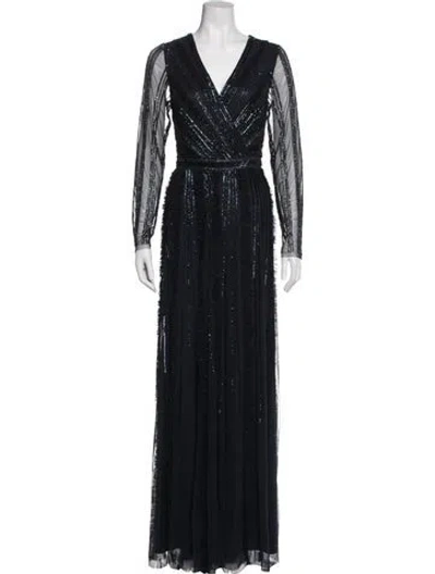 Pre-owned Mac Duggal Printed Long Dress W/ Tags In Blue