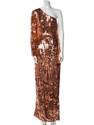 Pre-owned Mac Duggal Printed Long Dress W/ Tags In Brown