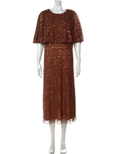 Pre-owned Mac Duggal Printed Long Dress W/ Tags In Brown