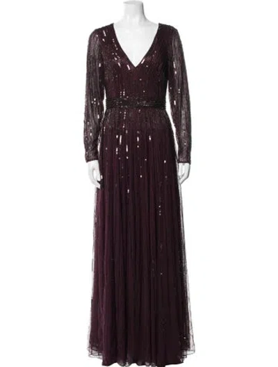 Pre-owned Mac Duggal Printed Long Dress W/ Tags In Burgundy