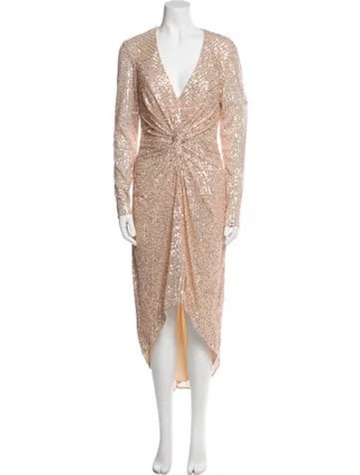 Pre-owned Mac Duggal Printed Long Dress W/ Tags In Gold