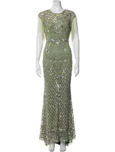 Pre-owned Mac Duggal Printed Long Dress W/ Tags In Green