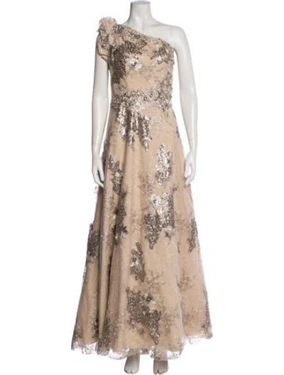 Pre-owned Mac Duggal Printed Long Dress W/ Tags In Neutral