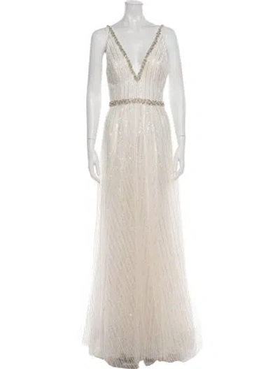 Pre-owned Mac Duggal Printed Long Dress W/ Tags In Neutrals