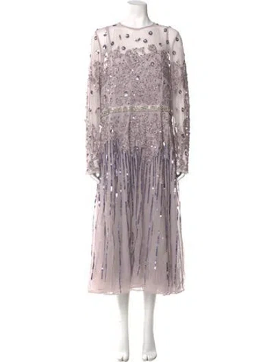 Pre-owned Mac Duggal Printed Long Dress W/ Tags In Purple