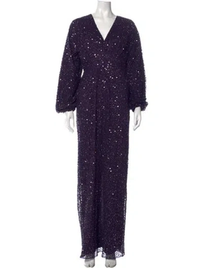 Pre-owned Mac Duggal Printed Long Dress W/ Tags In Purple