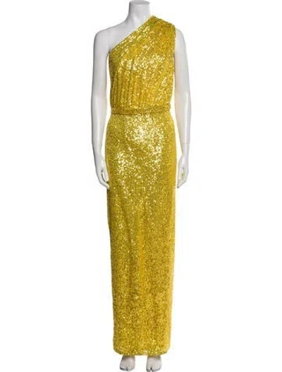 Pre-owned Mac Duggal Printed Long Dress In Yellow