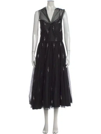 Pre-owned Mac Duggal Printed Midi Length Dress In Black
