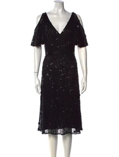Pre-owned Mac Duggal Printed Midi Length Dress In Black