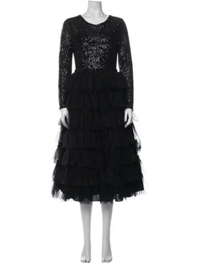 Pre-owned Mac Duggal Printed Midi Length Dress In Black