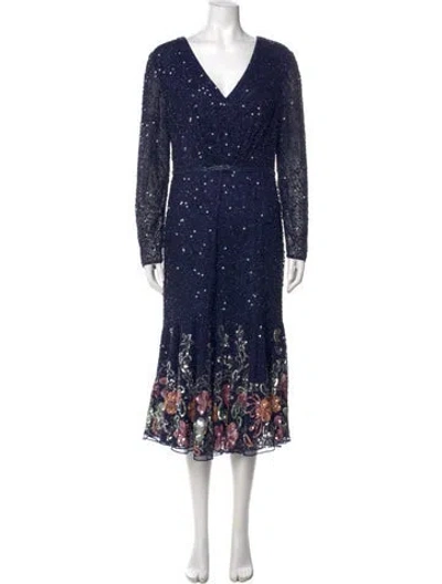 Pre-owned Mac Duggal Printed Midi Length Dress In Blue