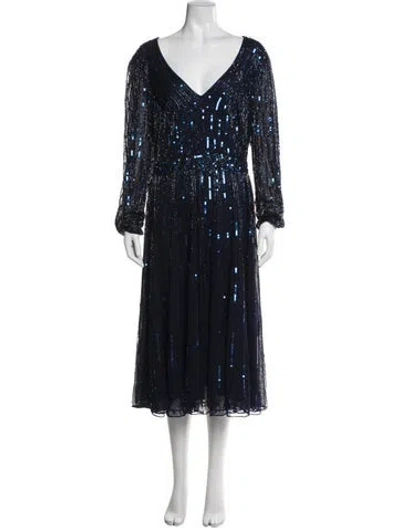 Pre-owned Mac Duggal Printed Midi Length Dress In Blue