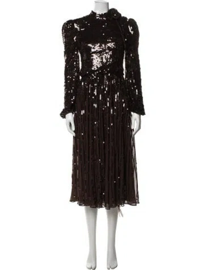 Pre-owned Mac Duggal Printed Midi Length Dress In Brown