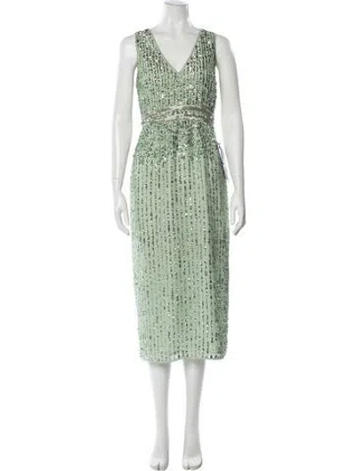 Pre-owned Mac Duggal Printed Midi Length Dress In Green