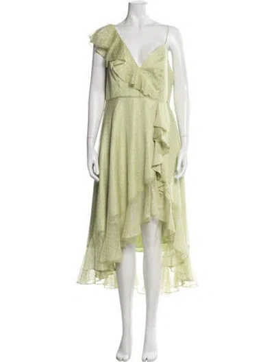 Pre-owned Mac Duggal Printed Midi Length Dress In Green
