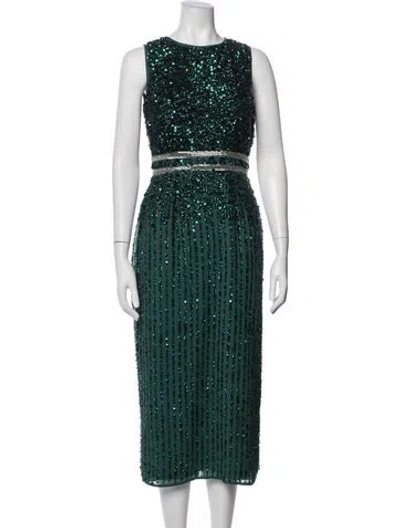 Pre-owned Mac Duggal Printed Midi Length Dress In Green