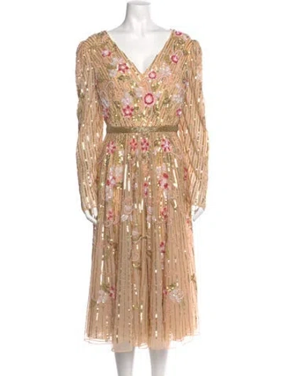 Pre-owned Mac Duggal Printed Midi Length Dress In Neutral