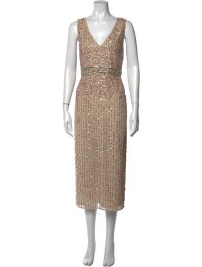 Pre-owned Mac Duggal Printed Midi Length Dress In Neutral