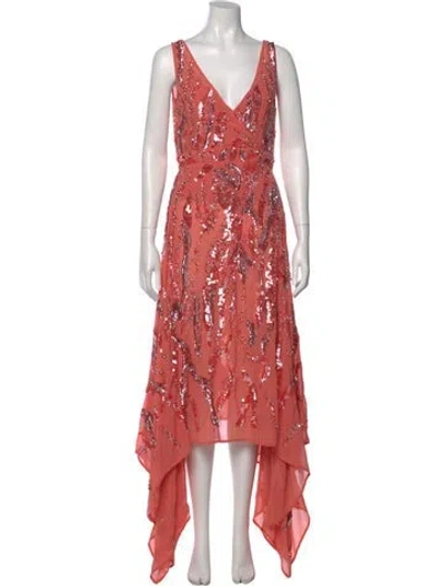Pre-owned Mac Duggal Printed Midi Length Dress In Pink