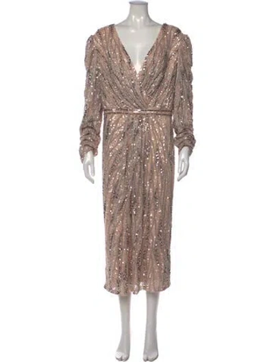 Pre-owned Mac Duggal Printed Midi Length Dress In Pink