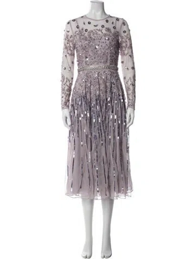 Pre-owned Mac Duggal Printed Midi Length Dress In Purple