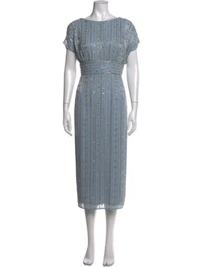 Pre-owned Mac Duggal Printed Midi Length Dress W/ Tags In Blue