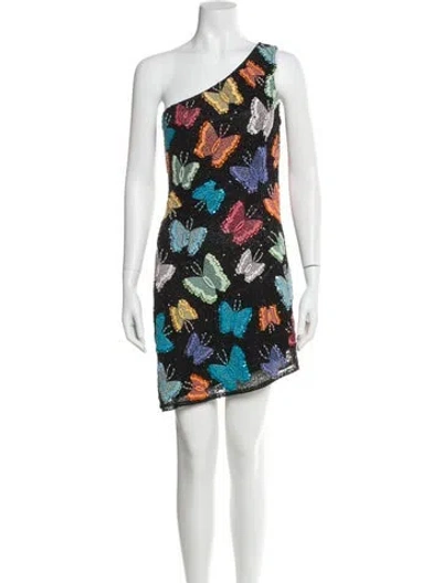 Pre-owned Mac Duggal Printed Mini Dress In Blue