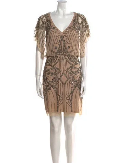 Pre-owned Mac Duggal Printed Mini Dress In Neutral