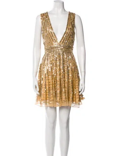 Pre-owned Mac Duggal Printed Mini Dress In Neutral