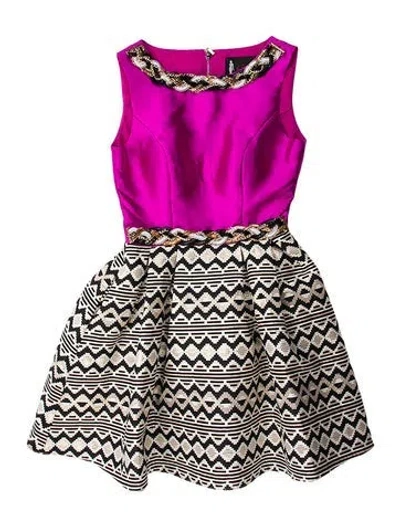 Pre-owned Mac Duggal Printed Mini Dress In Purple