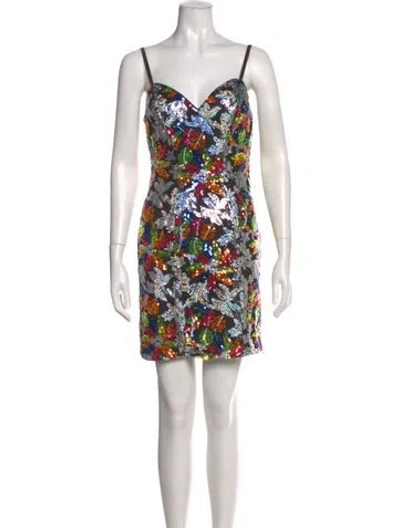 Pre-owned Mac Duggal Printed Mini Dress W/ Tags In White