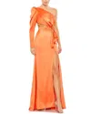 Mac Duggal Puff One Sleeve Cut Out Side Knot Gown In Orange