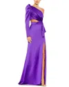 Mac Duggal Side Knot One-sleeve Puff Cutout Evening Dress In Purple