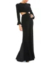 Mac Duggal Long Sleeve Puff Shoulder Cut Out Gown In Black In Black