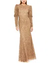 Mac Duggal Sequined Puff-sleeve Sheath Gown In Brown