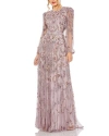 Mac Duggal Puff Sleeve Embellished A-line Gown