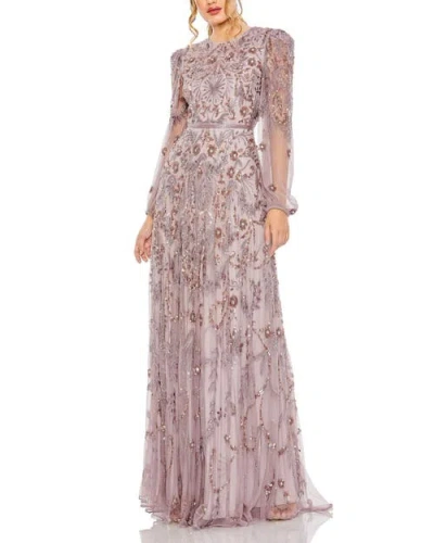 Mac Duggal Puff Sleeve Embellished A-line Gown In Heather