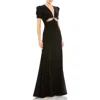 Mac Duggal Puff Sleeve Embellished Cutout Evening Gown In Black