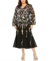 Mac Duggal Puff Sleeve High Neck Embellished A Line Dress In Black Multi