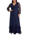 Mac Duggal Puff Sleeve V-neck Tiered Embellished Gown In Midnight