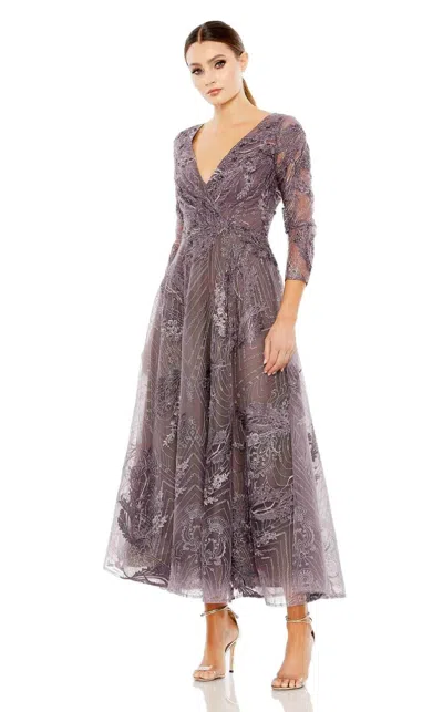 Pre-owned Mac Duggal Purple Aubergine Beaded Floral A-line Cocktail Midi Dress 10 $698