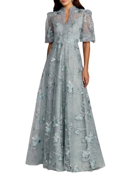 Mac Duggal Queen Anne Puff Sleeve A-line Gown In Multi