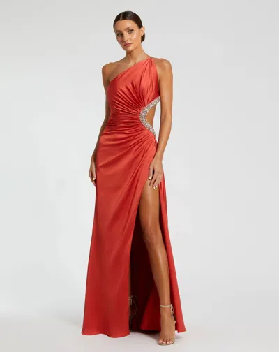 Mac Duggal Red Jewel-embellished Side Cut-out A-line Gown