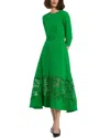 Mac Duggal Crepe Boat Neck Midi Dress With Applique Cut Out In Green