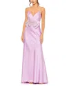 Mac Duggal Rhinestone Bow Cami Draped Trumpet Gown In Blue