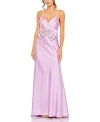 Mac Duggal Rhinestone Bow Cami Draped Trumpet Gown In Lilac