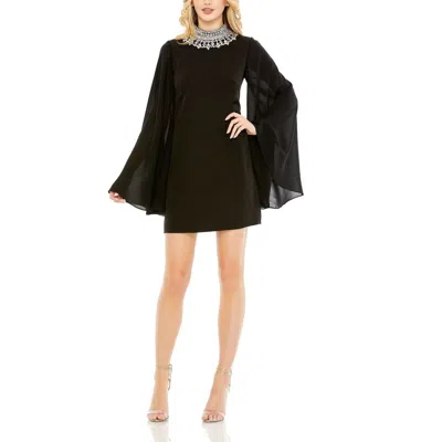 Mac Duggal Rhinestone Collar Flowy Sleeve Mini Dress In Black