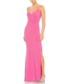 Mac Duggal Rhinestone Embellished V-neck Gown In Candy Pink