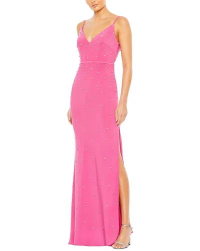 Mac Duggal Rhinestone Embellished V-neck Gown In Pink