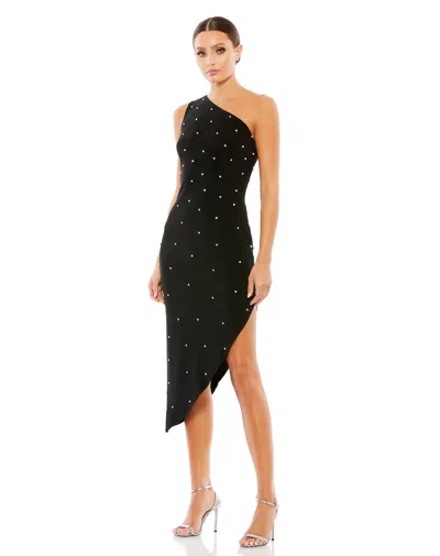 Mac Duggal Rhinestone Encrusted One Shoulder Asymmetrical Hem Mid In Black